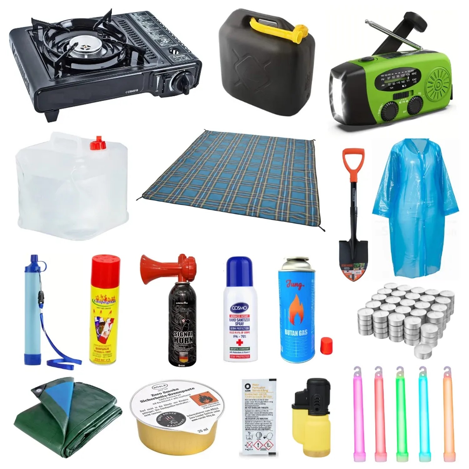 JUNG BLACKOUTPro Notfall Survival Kit 230 tlg Blackout Vorsorge Set S Prepper Notfallausrüstung Katastrophenschutz Camping Outdoor Emergency Set