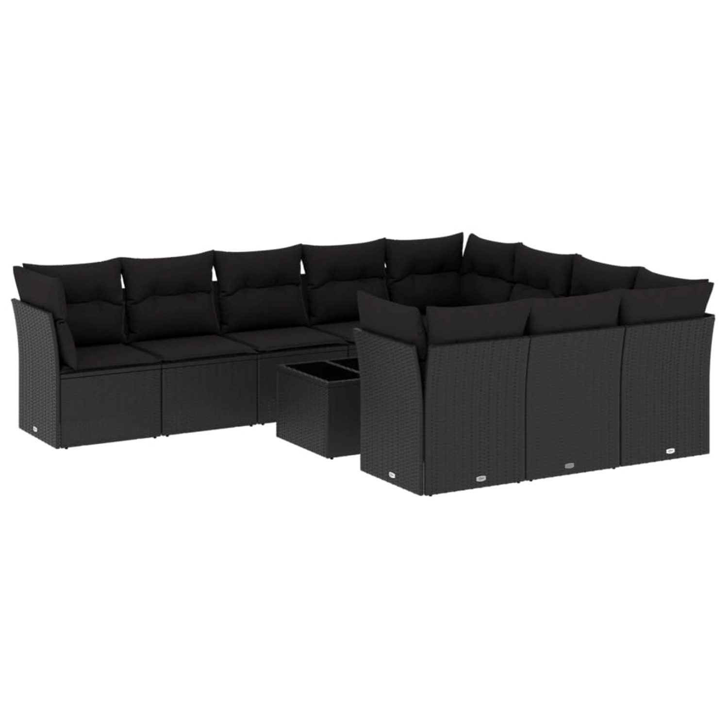 vidaXL 11-tlg Garten-Sofagarnitur mit Kissen Schwarz Poly Rattan Modell 22