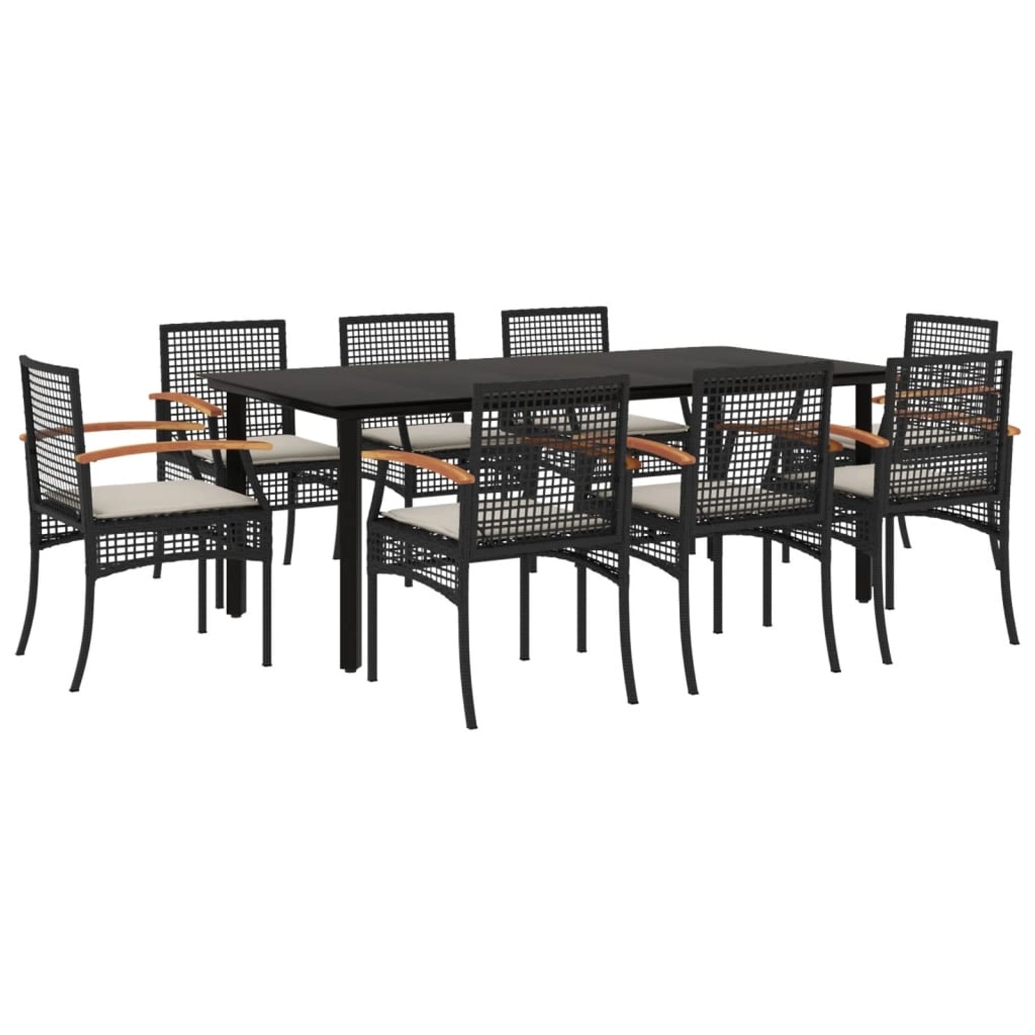 vidaXL 9-Tlg Garten-Essgruppe mit Kissen Schwarz Poly Rattan 3213609