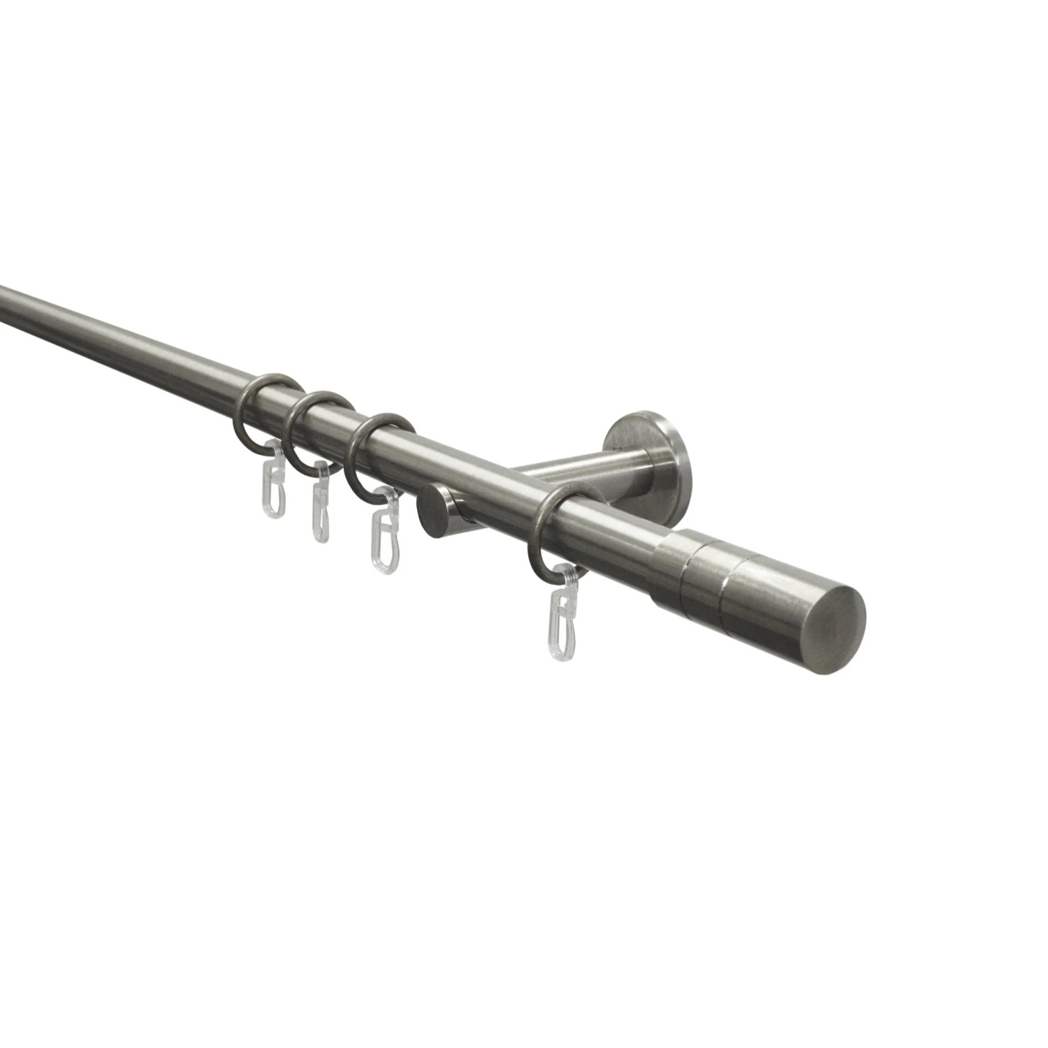 Gardinia Gardinenstangen-Set Zylinder, Edelstahloptik, 120 cm, mit Ringen und Trägern.