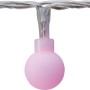 Nahaufnahme: Rosa LED Lichterkette für Außen-Dekoration.