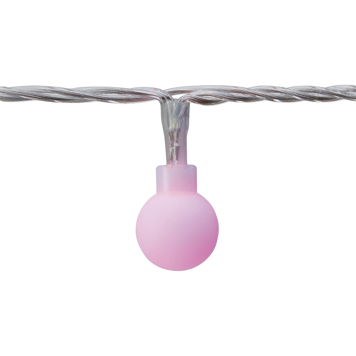 Nahaufnahme: Rosa LED Lichterkette für Außen-Dekoration.