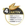 Symbol für 4-fach aktiven Compo Saat Rasen-Reparatur-Mix: RSM zertifiziert, Premium Auslese, Profi Technologie, sichere Keimung.