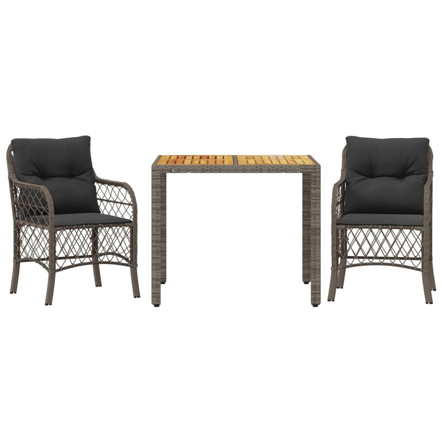 vidaXL 3-tlg Bistro-Set mit Kissen Grau Poly Rattan Modell 5