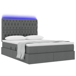 vidaXL Bett mit LED-Lichtleisten Dunkelgrau 140 x 200 cm Stoff 3372484