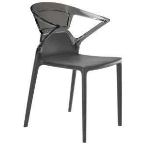 Anthrazitgrauer Papatya Sessel Ego-K mit transparentem Stuhlsitz aus Polypropylen und Polycarbonat.