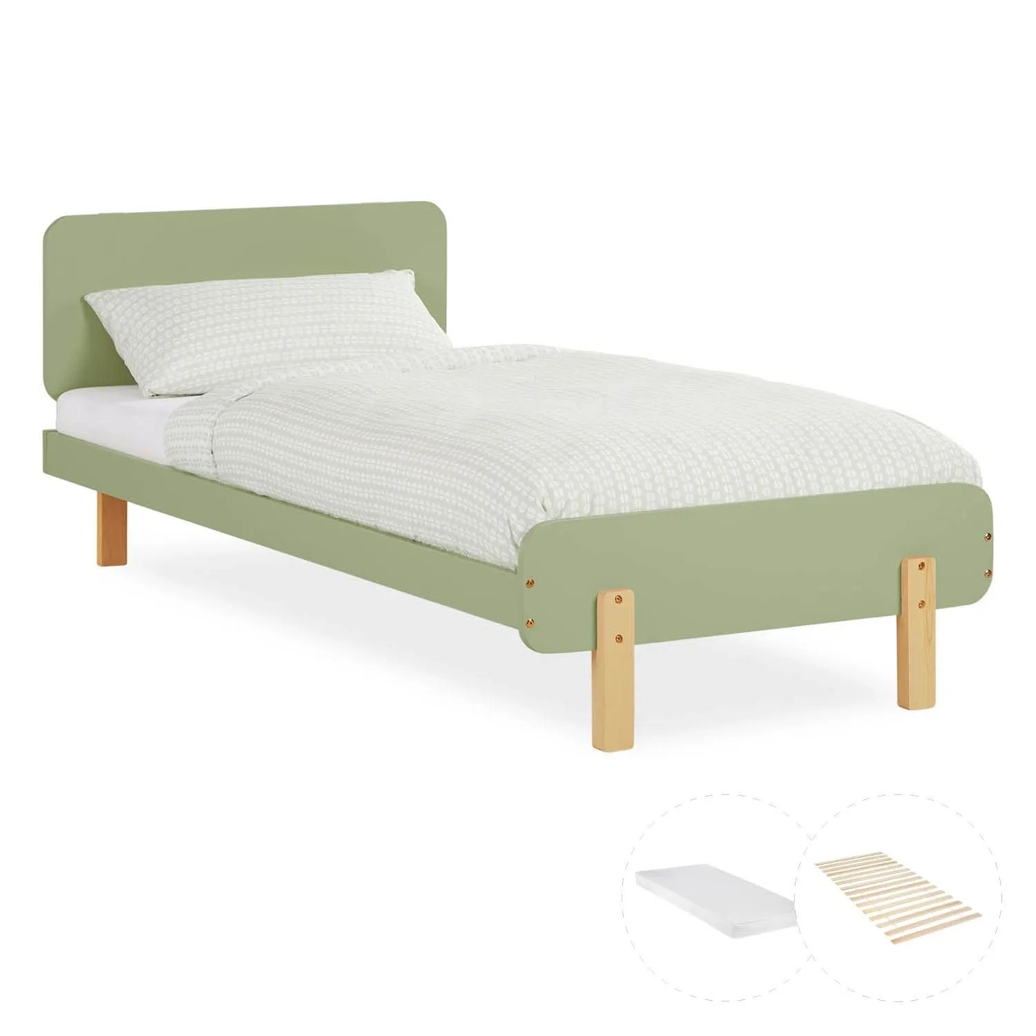Homestyle4u Kinderbett 90x200 mit Lattenrost und Matratze in Grün 2805