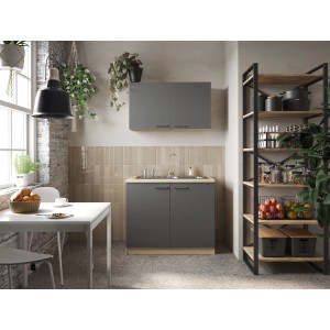 Respekta Küchenmöbel-Set Merle 100 cm Grau mit Spüle und Oberschränken.