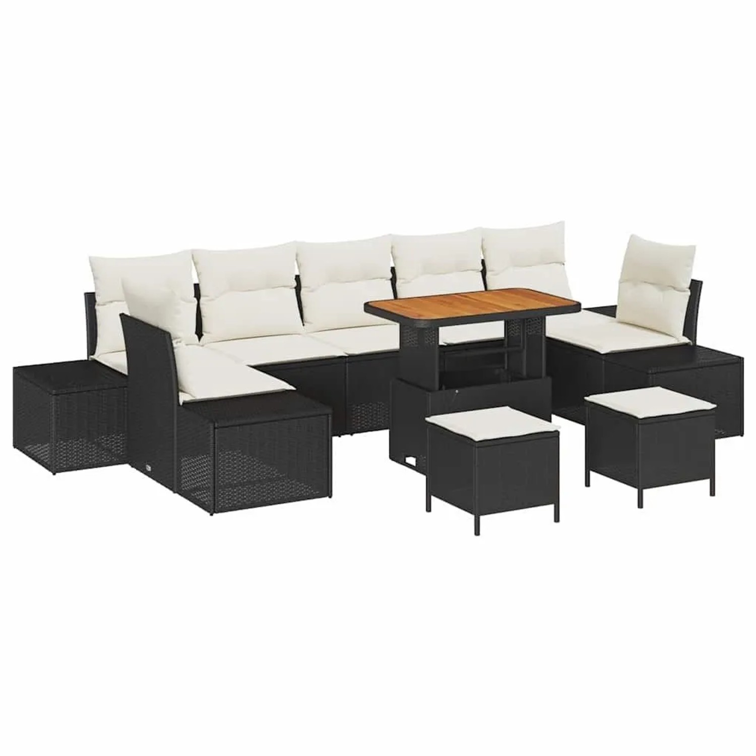 vidaXL Gartensofa-Set mit Kissen 10 Stk Schwarz Poly Rattan 3364720