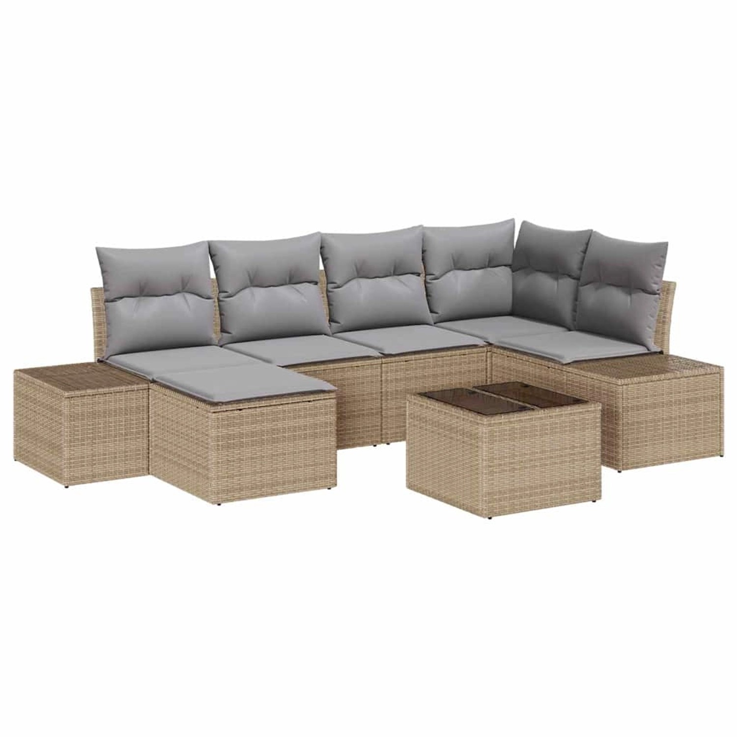 vidaXL Garten-Sofa-Set mit Kissen 7-Tlg Beige Grau Poly Rattan 3347140 günstig online kaufen