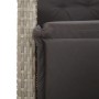 Detailansicht des hellgrauen Poly Rattan Gartensessels mit geflochtener Struktur und anthrazitfarbenem Polsterkissen.