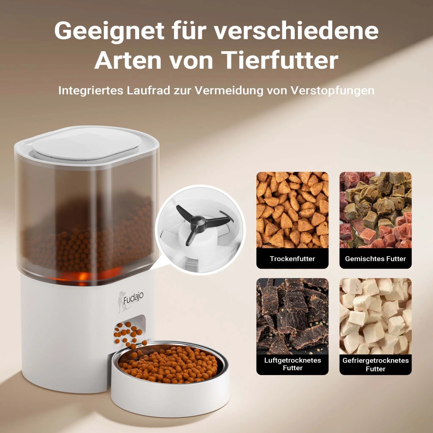 Fudajo Futter- Und Trinkautomat Weiß Katze Hund 3L Futterspender Trinkbrunnen_7