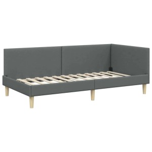 vidaXL Eckbettgestell mit Kopfteil Dunkelgrau 90 x 200 cm Stoff 42016190
