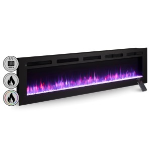 Schwarzer BALDERIA Elektrokamin LE-70 mit 3D-Flammeneffekt und Fernbedienung. Wand- oder Einbaukamin.