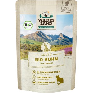 Wildes Land Katzen-Nassfutter Bio Huhn Pur, 85g Packung. Nassfutter mit hohem Fleischanteil.
