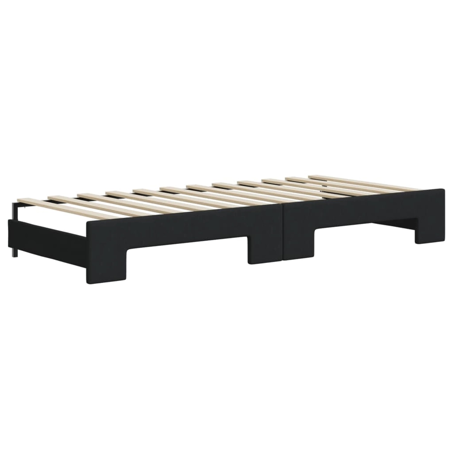 Schwarzes vidaXL Tagesbett, ausziehbar mit Lattenrost, ohne Matratzen.