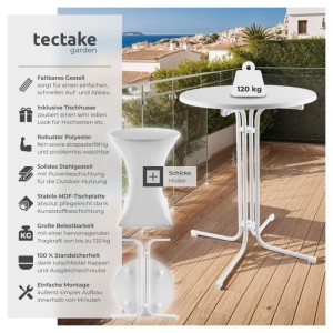 Tectake Stehtisch Eren Rund Mit Tischhusse Klappbar  90 x 110 cm  90 x 90 x 110 cm Weiß