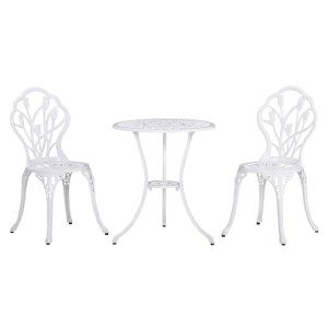 Furnicato Sitzgruppe, 2 Stühle, 1 Tisch, Aluminium, Weiß. Bistroset für Garten oder Balkon.