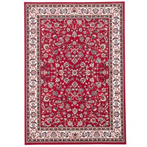 Roter Pergamon Orient Teppich Trendline mit Bordüre, 80x150cm. Kurzflorteppich mit floralem Muster.