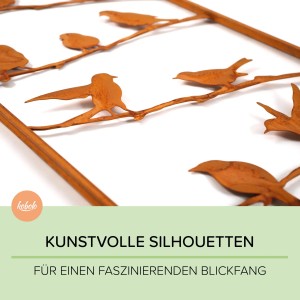 Kobolo Gartenstecker mit Vogel-Motiv, Rankhilfe aus Metall in Naturrost-Optik.