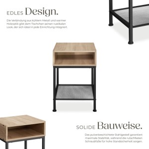 Tectake Nachttisch Harlow Industrial Style Holz und Stahl  40 50 x 40 50 x 59 cm Industrial Holz Hell  Eiche Sonoma