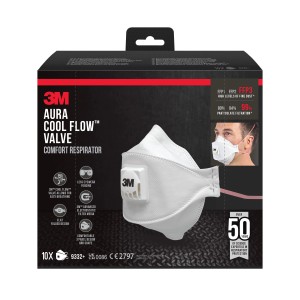 3M Aura Atemschutzmaske FFP3 mit Ventil, 10er-Pack. Komfortmaske für hohe Feinstaubkonzentrationen.