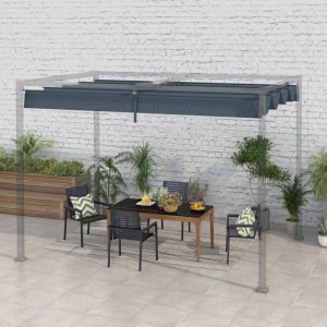 Dunkelgraues Outsunny Ersatz-Vordach aus Polyester für Pavillon, bietet Schatten über einer Terrasse.