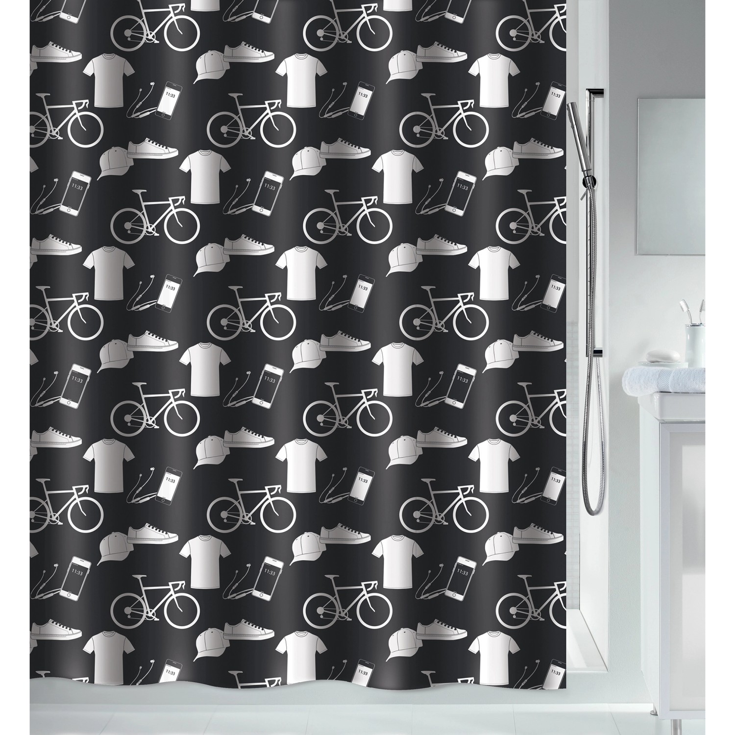 Spirella Duschvorhang Patchwork 120 cm x 200 cm Schwarz günstig online kaufen