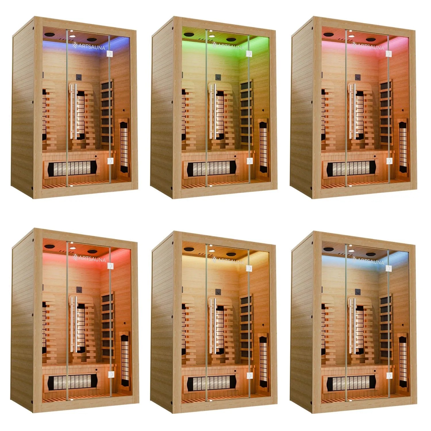 Artsauna Infrarotkabine Kiruna130 Premium mit Dual Technologie und verschiedenen Farblicht-Optionen.