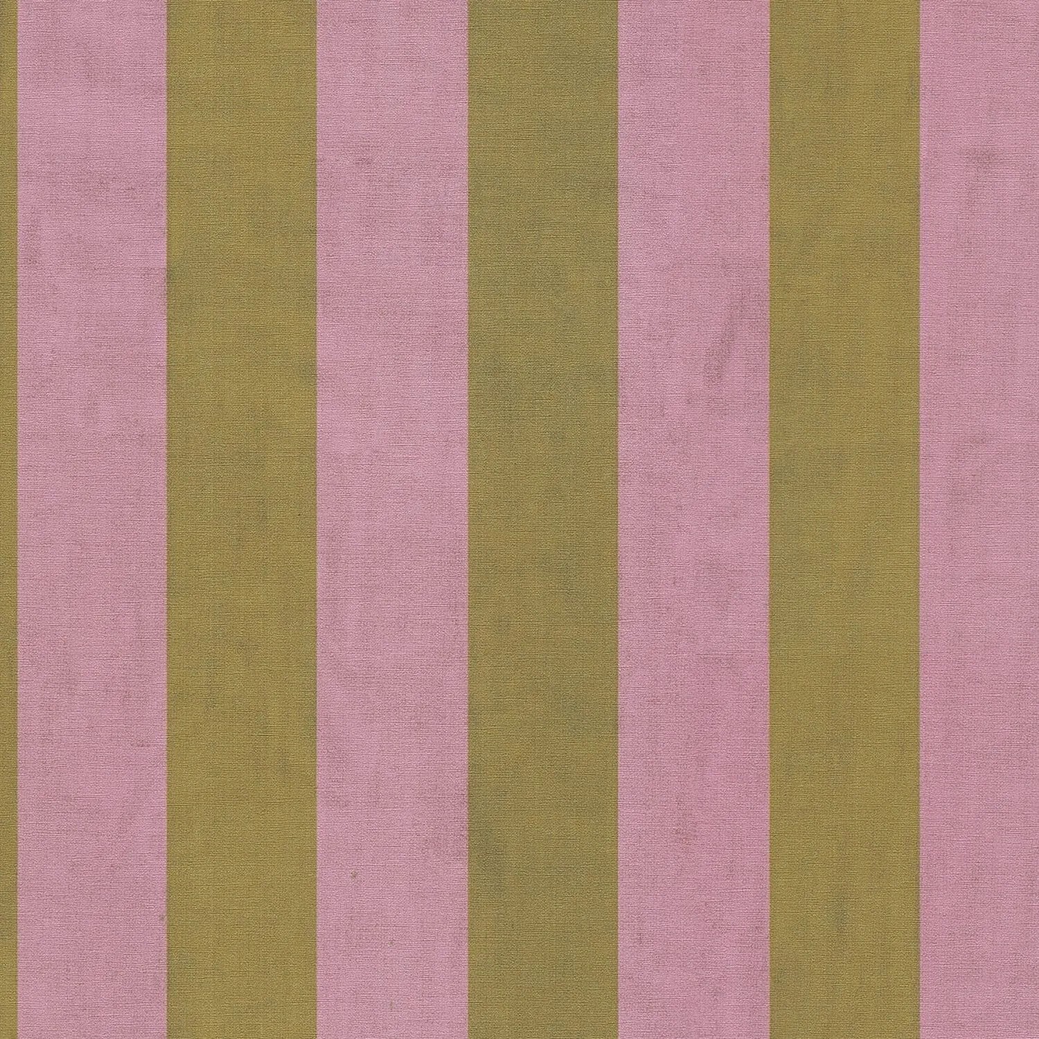 PROFHOME 782261-GU Streifen Tapete Grafisch Pink Oliv-Gelb Grün-Braun 0,53 m x 10,05 m 5,33 m2