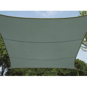 Quadratisches, grün-graues Sonnensegel 5x5 m für Garten oder Terrasse.