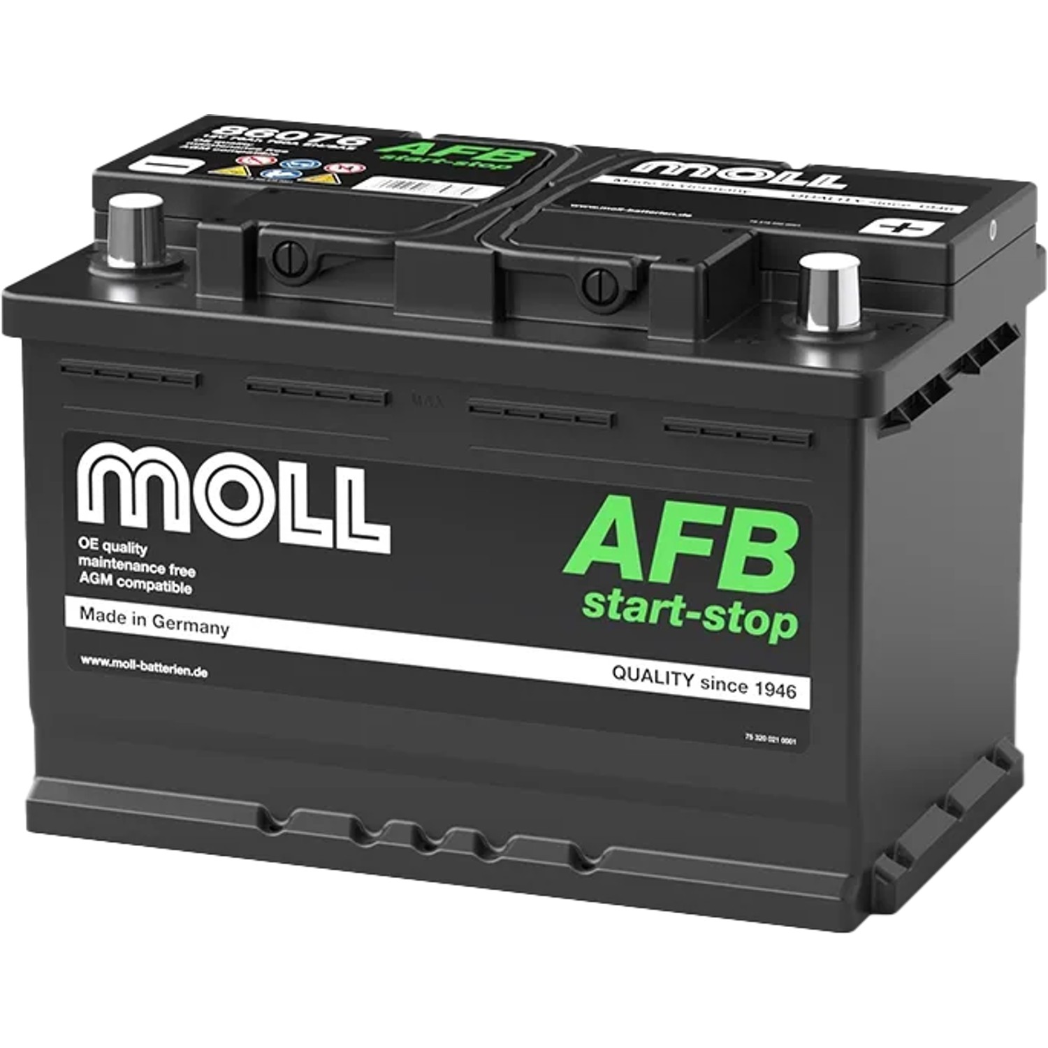MOLL Batterien 86076 12V 76Ah 760A AFB Ersetzt AGM Start-Stop Starterbatterie Made in Germany