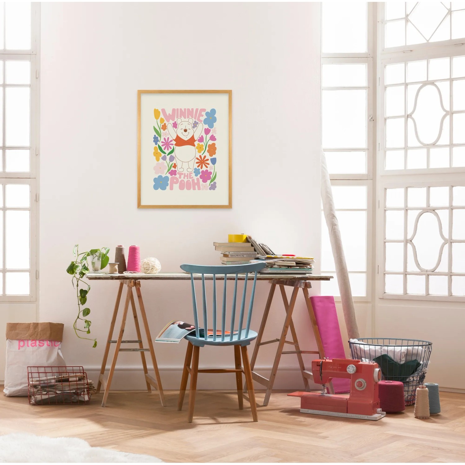 Buntes Komar Wandbild Disney Winnie Pooh Happy Botanical, 50x70 cm.