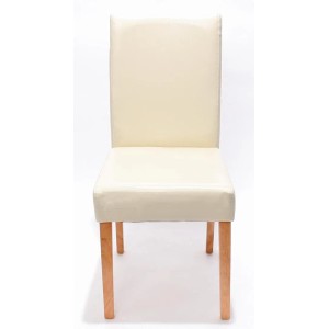 MCW Esszimmerstuhl Littau 4er-Set, creme Leder, helle Holzbeine, Frontansicht.