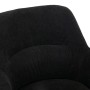Schwarze Samt-Rückenlehne eines Essgruppen-Stuhls. Weicher Bezug, ergonomische Form.