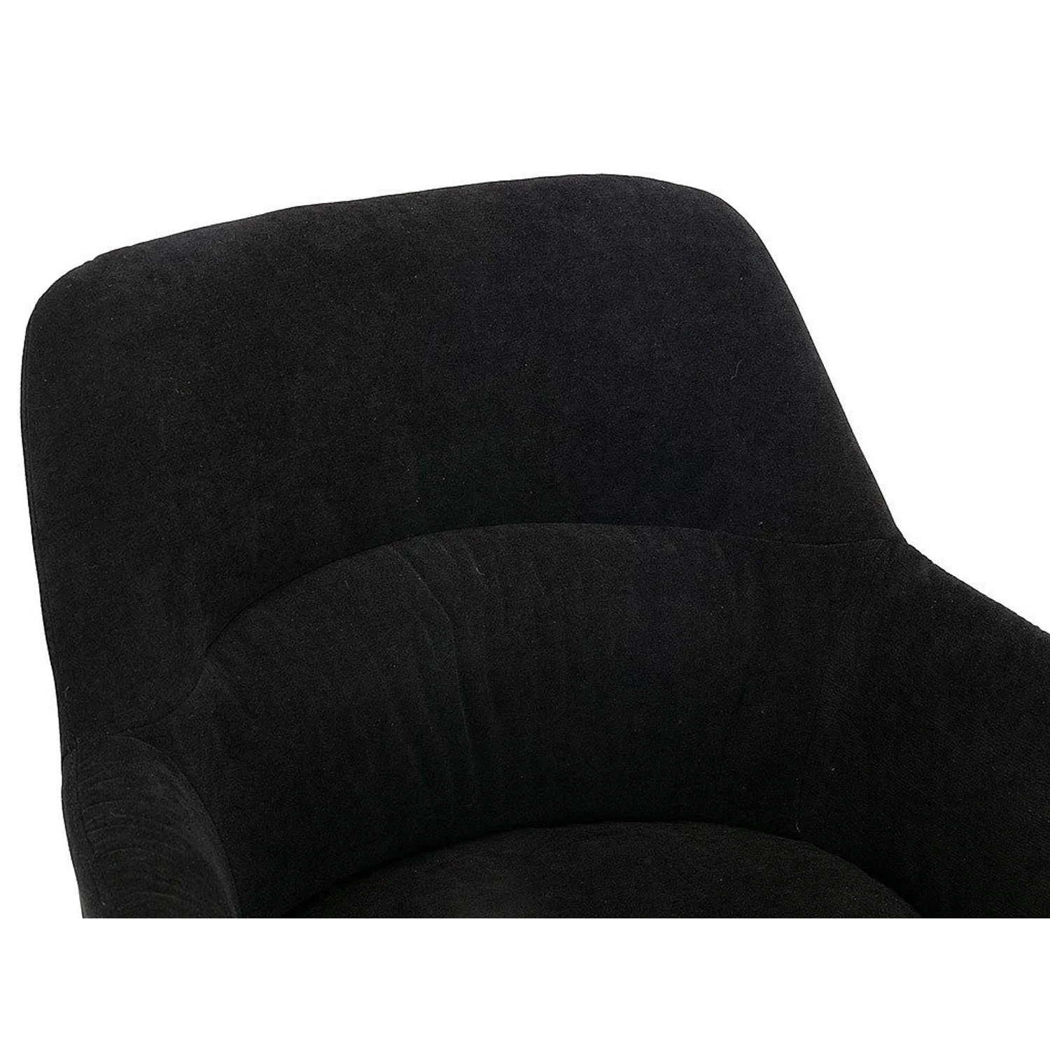 Schwarze Samt-Rückenlehne eines Essgruppen-Stuhls. Weicher Bezug, ergonomische Form.