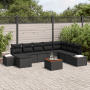 Schwarzes 9-teiliges Garten-Lounge-Set aus Polyrattan mit Tisch und Stauraum.