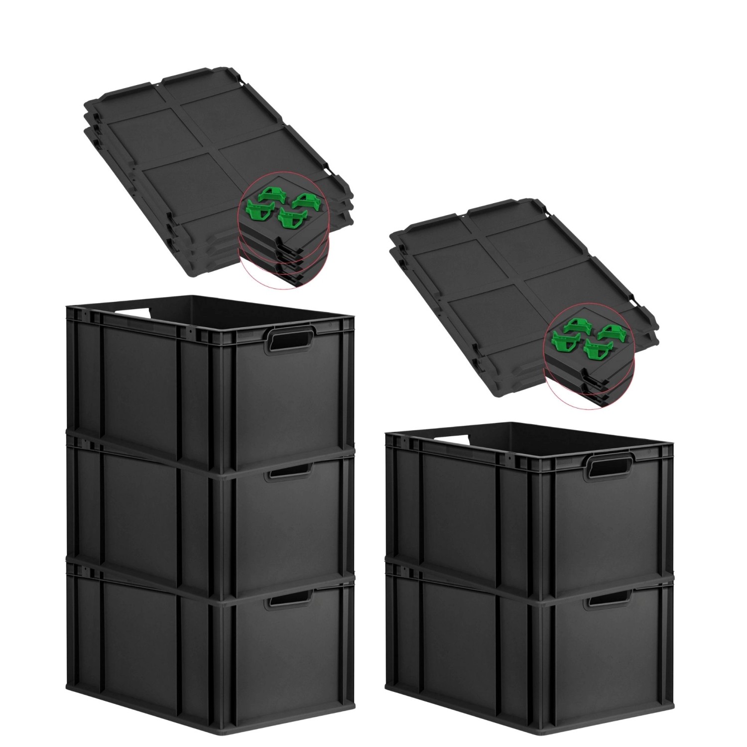 PROREGAL SparSet 5x Eurobox Nextgen Grip Mit Auflagedeckel Und Grünen Versc günstig online kaufen