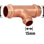 Kupfer Press-Reduzier-T-Stück 22 mm x 15 mm x 22 mm für Kupferrohr-Installationen.