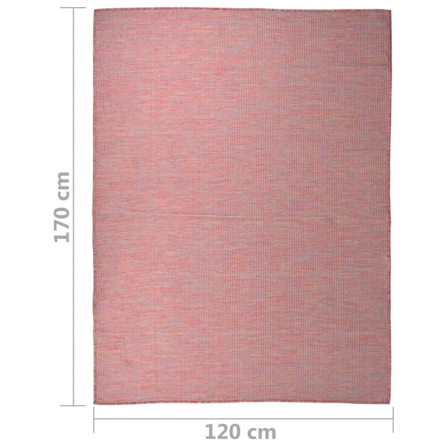 Roter, rechteckiger Outdoor-Teppich aus Flachgewebe, 120x170 cm. Ideal für Terrasse und Balkon.