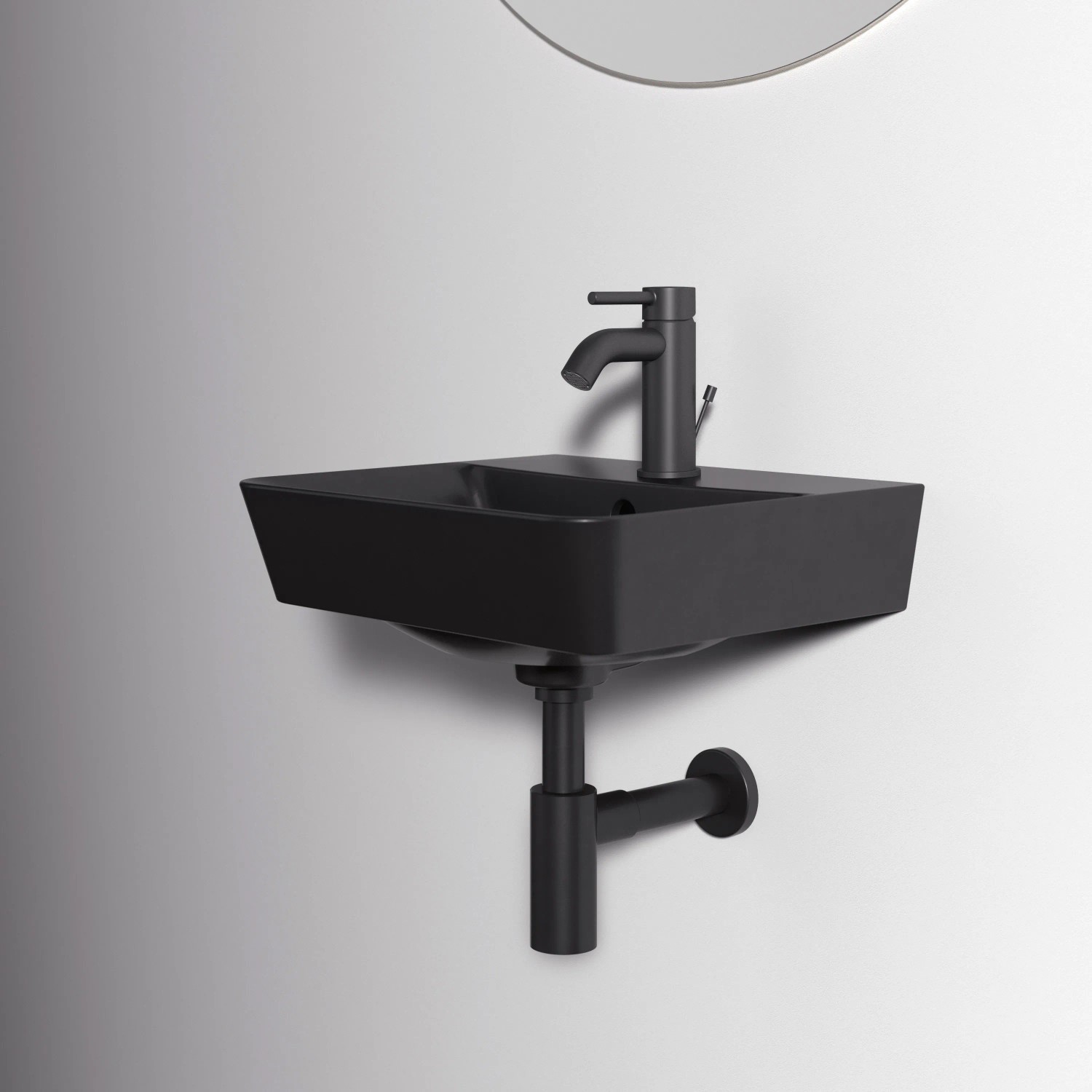 Schwarzes Ideal Standard Connect Air Handwaschbecken, 40 cm, mit Hahnloch und Überlauf.
