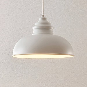 Lindby Pendelleuchte Cliona 9639173 Retro Vintage Antik in Weiß aus Metall 1-flammig E27 Wohnzimmerleuchte