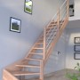 Mykonos Pro Buche Treppe, 1/4 gewendelt, mit Holz-Edelstahl-Geländer in Weiß.