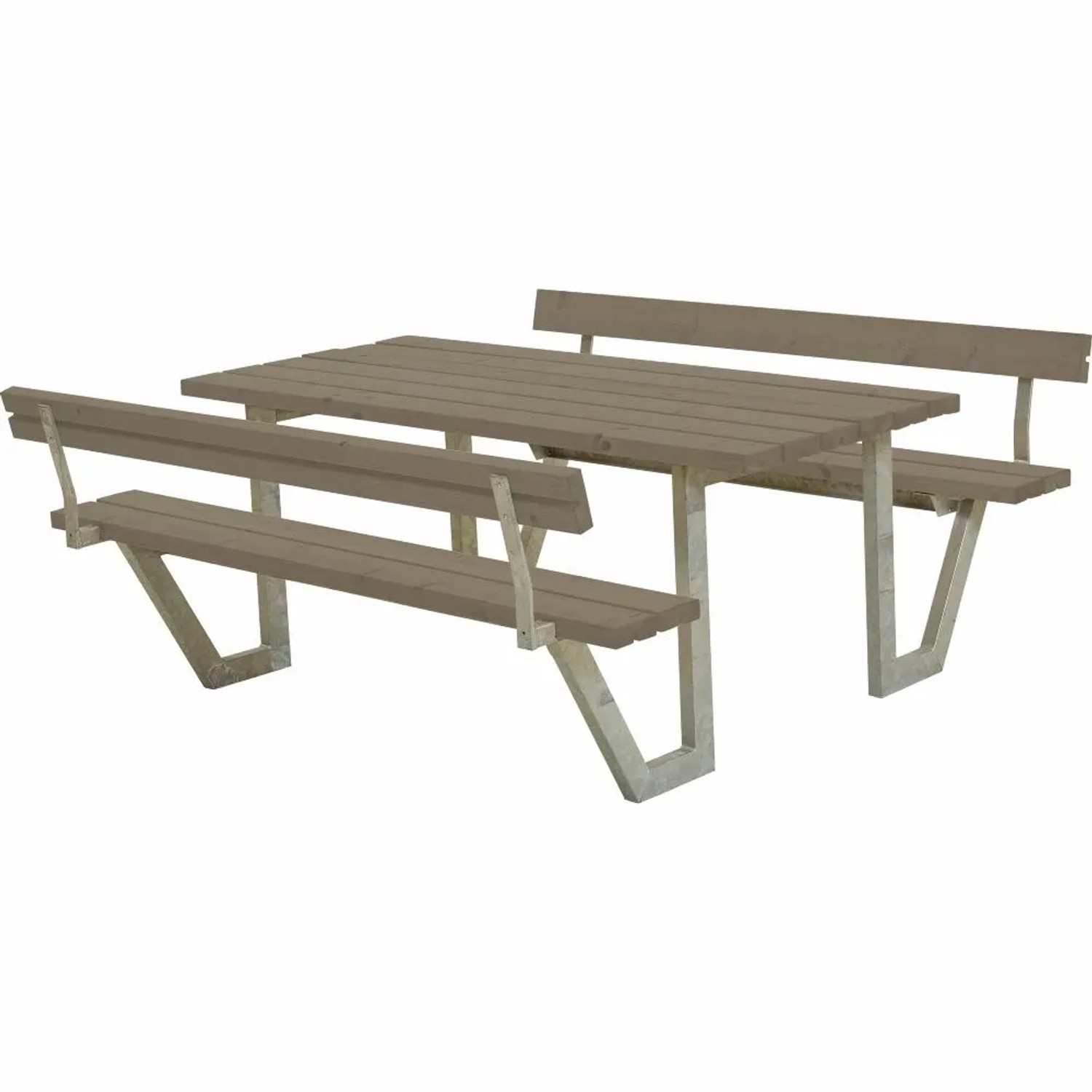 PLUS Gartensitzgruppe 177 cm Graubraun mit Rückenlehnen Wetterfeste Tisch-Bank-Kombi