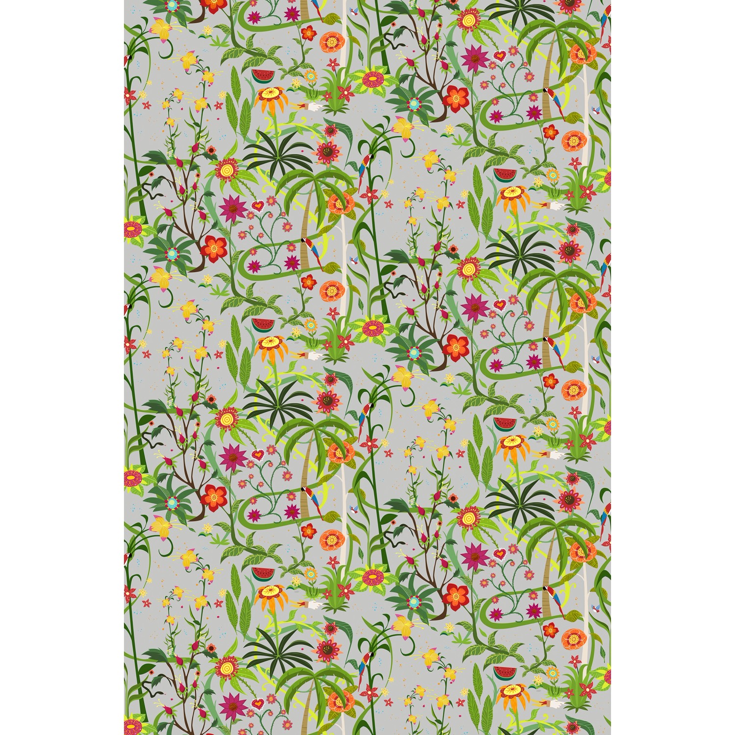 Walls4You Fototapete Tropische Blumen Grau und Mehrfarbig 53 cm x 3 m 64010 günstig online kaufen