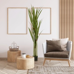 Hohe grüne Kunstpflanze Yucca im Topf, 190 cm, als realistische Dekoration für Zuhause oder Büro.