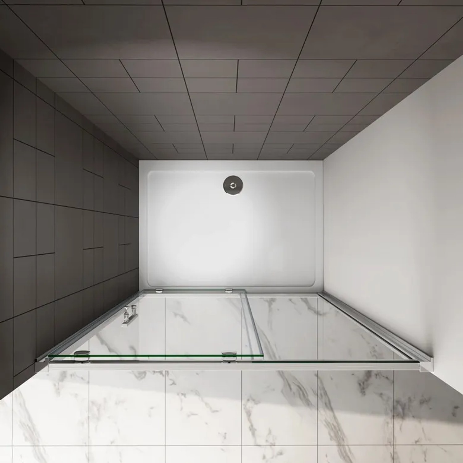 Duschparadies Nischentür 100x190cm mit Schiebetür aus 8mm Nano Glas, chromfarbener Rahmen.