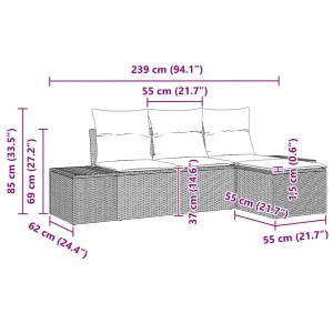 vidaXL Gartenmöbel-Set, 4-teilig, schwarz, Poly Rattan, mit Maßangaben.