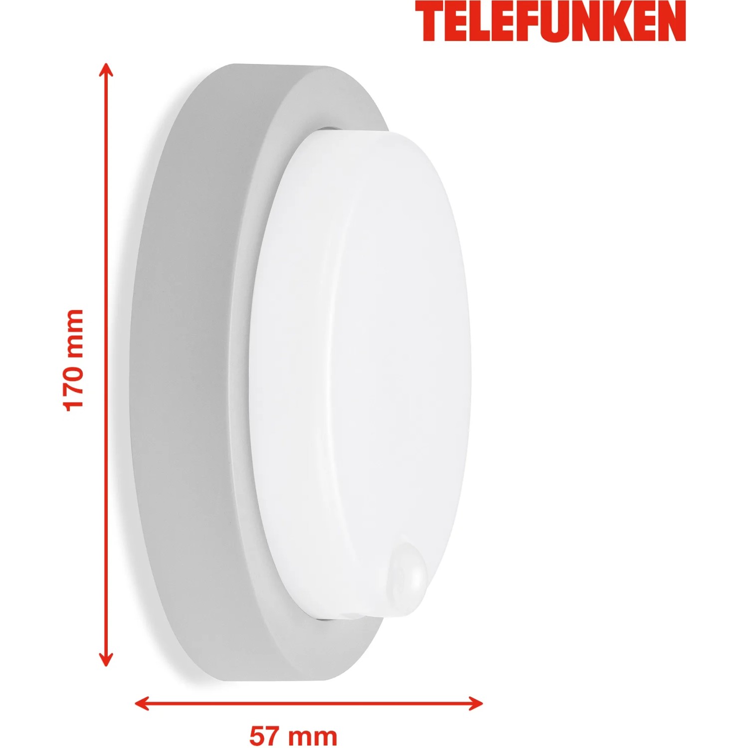 Telefunken LED-Außenleuchte Dortmund silber mit Bewegungsmelder, 12W, seitliche Ansicht.