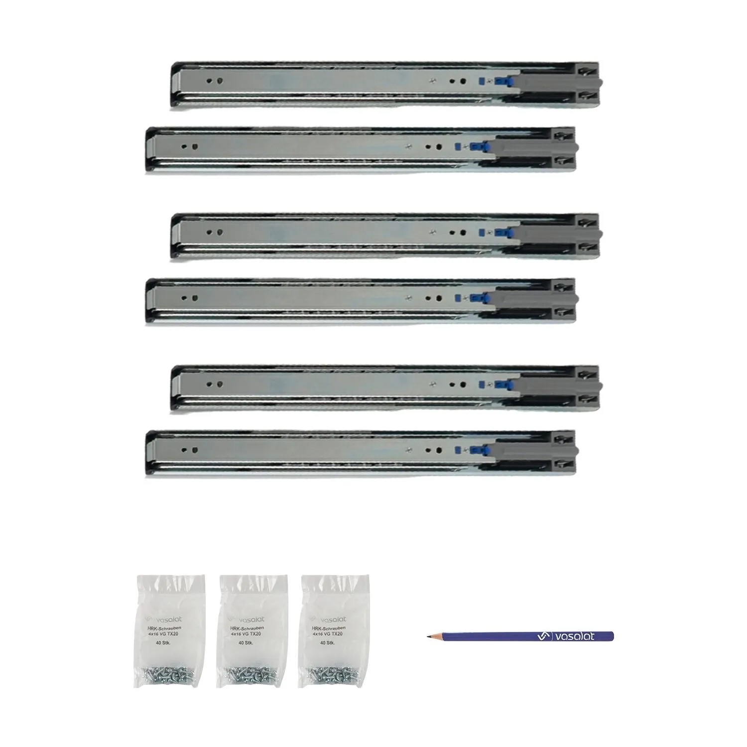 vasalat Kugelauszug 350mm Softclose Kugelführung - Vollauszug mit Dämpfung - 3 Paar